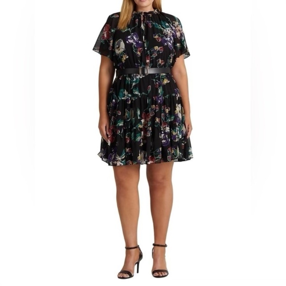 NWOT Lauren Ralph Lauren Floral Peasant flirty romantic feminine black Dress 14